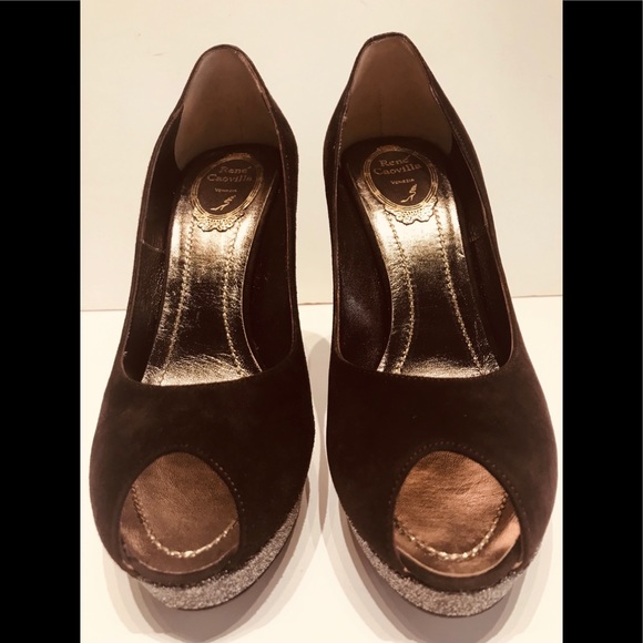 Rene Caovilla brown suede HH platform with detail